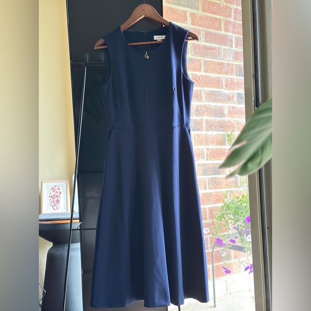 Calvin Klein Navy Blue A-Line Midi Dress